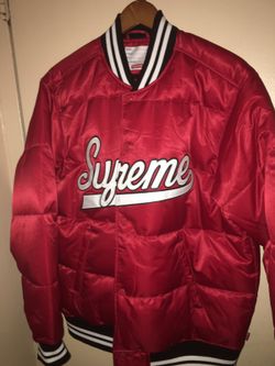 Supreme script varsity puffy jacket size L