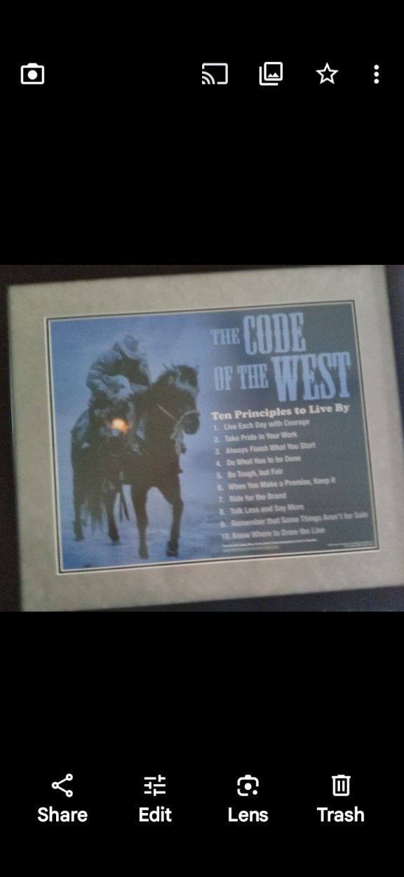 BEAUTIFUL FRAMED AND MATTED 24"× 28" "THE CODE OF THE WEST"