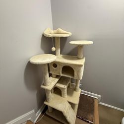 Cat Scratching Tree, Beige, 54 in + Cordless Cat Window Perch