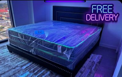 New Bed Frame with Headboard king size King size Mattress and box spring set included 3PCS free delivery black bed frame