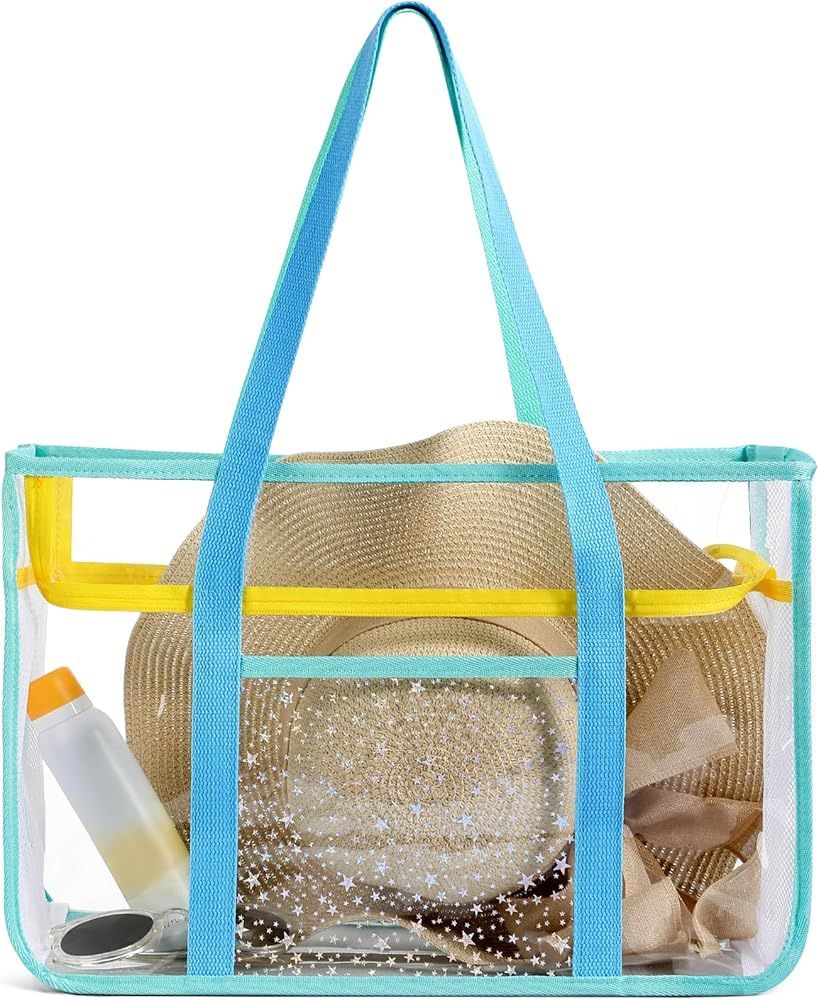 Beach Bags for Women - Clear Tote Bag for Women with Waterproof Pocket, PVC Beach Tote Bag Sandproof for Pool, Travel