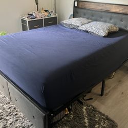 Full Bed Frame with Storage + Charging Station