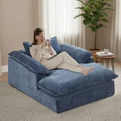 ❤️🔥 57" Oversized Boneless Chaise Lounge Chair with Ottoman Indoor, Comfy Chenille Upholstered Sofa Bed with Armrest,