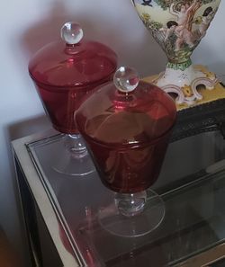 VINTAGE GLASS PEDESTAL CANDY JARS