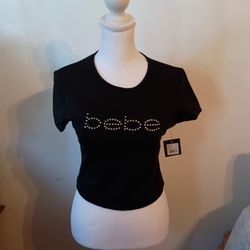 NWT Bebe Black Short Sleeve Studded T-shirt Top Large