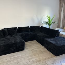 6-piece Boneless Corduroy Modular Sectional Sofa Couch - Customizable Pieces