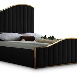 King Velvet Black And Gold Bed Frame 