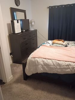 All dark wood king side bed room set
