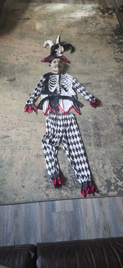 Sinister Jester Halloween Costume 5 Piece Kids Size Large 12-14