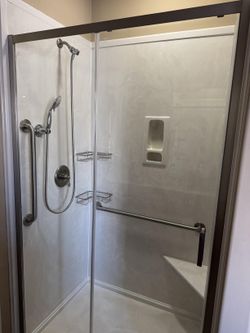 Sliding Shower Glass 60in width x 76in height. 1/4 in thick coated glass. Brushed Nickel.