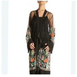 Womens Sheer Long Cardigan  Coverup Embroidered  New No Tag Sz L
