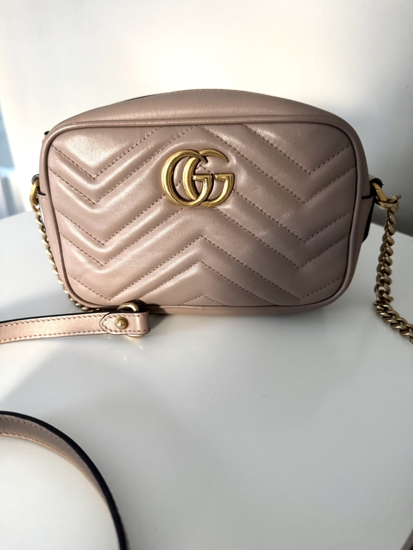 Gucci Beige GG Marmont Flap Matelasse Mini Leather Shoulder Bag