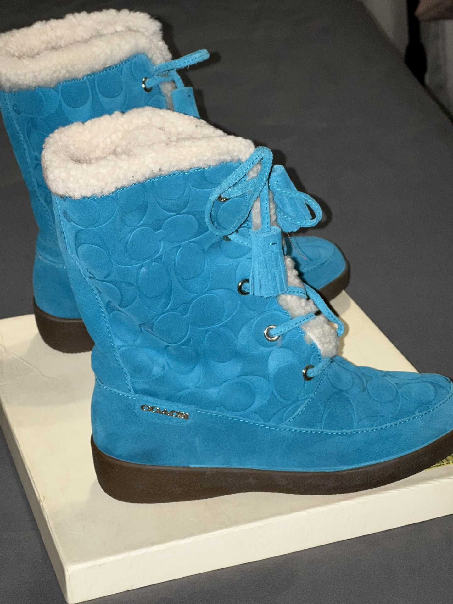 Coach Tuesday 12cm Tourmaline Embossed Suede Boots