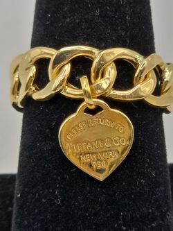 Tiffany & Co. 18K Gold Curb Link Heart Charm Bracelet