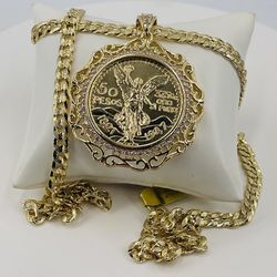 Centenario,cadena CHAPA DE ORÓ 14k NO ORÓ MACIZO/Centenary and chain GOLD PLATED 14k NO SOLID GOLD