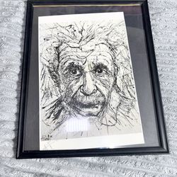 Albert Einstein, rendered in a dynamic, scribble-art style print portrait wall decor 