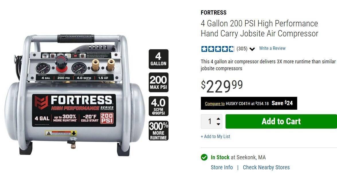 Fortress 4 gal Air compressor w/ Nailer & Stapler