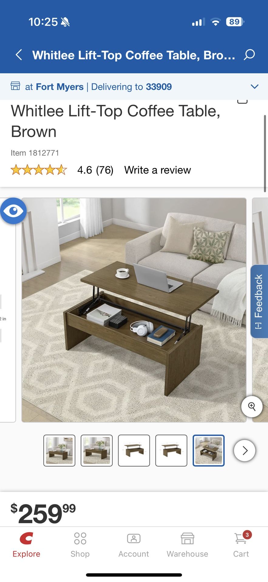 Whitlee Bayside Furnishings Lift-Top Coffee Table Brand New In Box