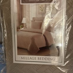 3 pieces Queen Quilt Bed Set Gray Color