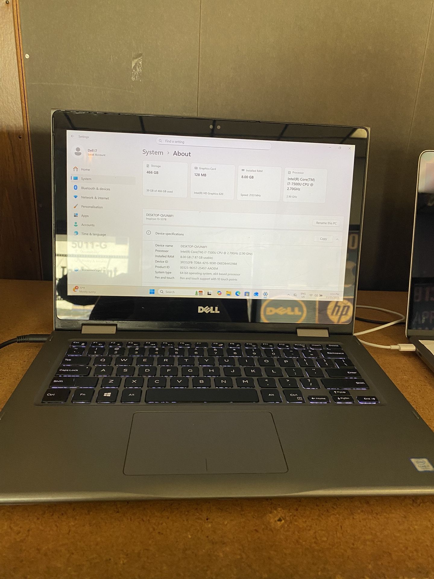 Dell Inspiron 13-5378 P69g 13” Fhd Touch I7-7500u. 8gb 500gb Ssd. Win 11 Charger Warranty