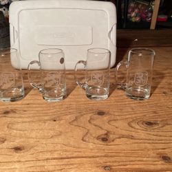 4 New Unused Sterling Cut Glass Lowenbrau Mugs,these Are At Least 30 Years Old And Been In Storage
