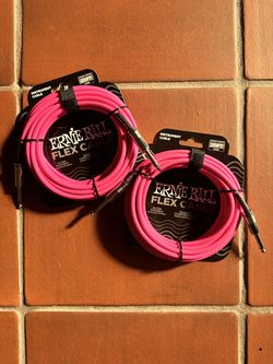 🎸TWO Ernie Ball 20 ft Pink Guitar / Bass / Keyboard Instrument Cables