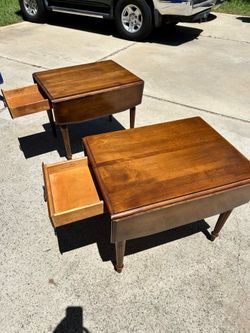 Ethan Allen Solid Wood Drop-Leaf Accent Tables – Pair – Good Condition