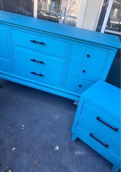 Blue Painted Dresser and Nightstand Set