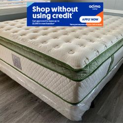 14in Queen Size Elite Organic Superior Hybrid Gel Memory Foam Pillow Top Mattress and Boxspring 