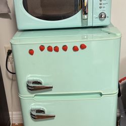 Retro Mint Color Microwave And Mini Fridge 