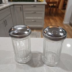 2 Glass Sugar Pourers 12 oz w/ Stainless Steel Flap Top