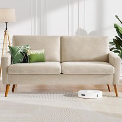 2513i $160 68" Mid-Century Modern Beige Linen Loveseat Sofa,24" Deep Seat, Spring Cushion,800lb Support,Tool-Free Assembly Mid-Century Modern Elegan