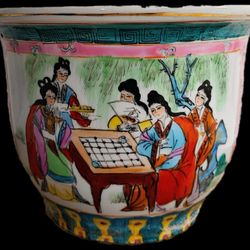 Vintage MID Century Hand Painted Geisha Ladies Porcelain Planter Signed All Hand