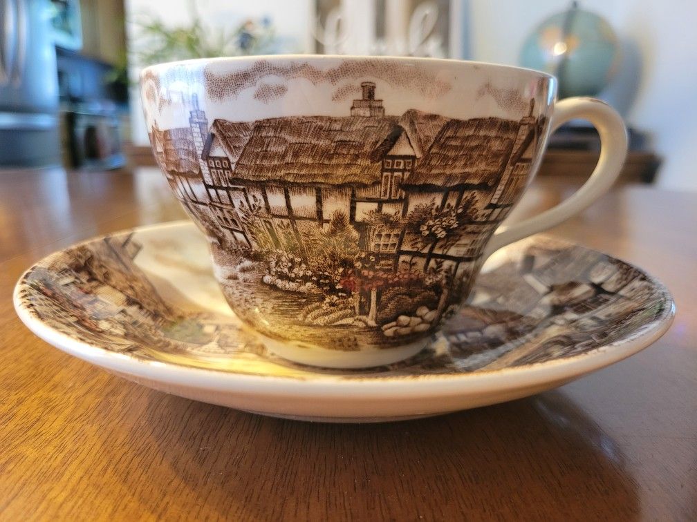 Johnson Brothers Olde English Countryside Teacup and Saucer Set with Handle