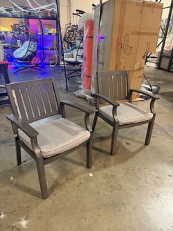 Set of 2 New Outdoor Patio Aluminum Dining Chairs with Armrest and Cushion