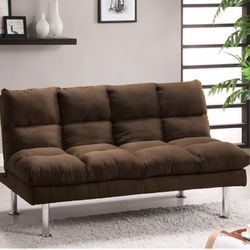 Futon Sofa Bed Brown Microfiber, Metal Legs Chrome Finish. New Especial Price 
