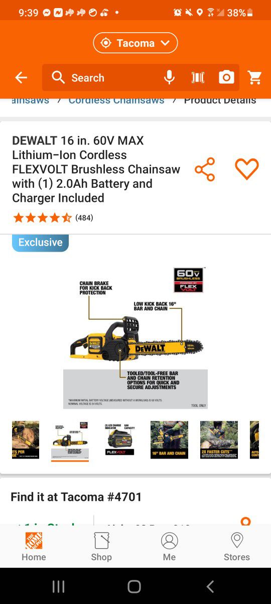 Brand New Dewalt Chainsaw Flex 60 V Battery
