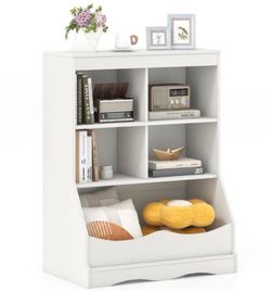 Kids Bookshelf with 5 Bins for Playroom & Living Room  JV11887WH s8