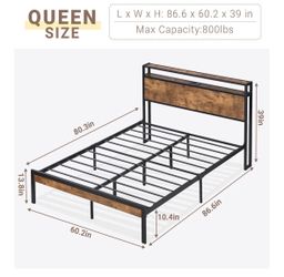 Queen Size Metal/Wood Bed Frame