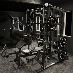 Smith Machine 1001 w/Bench Attachment | 230lb Bumpers Olympic Weights | 7ft Olympic Bar | Gym Equipment | FREE DELIVERY🚚 