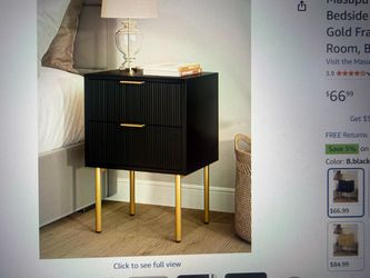 Black Nightstand with Gold Legs and Drawers