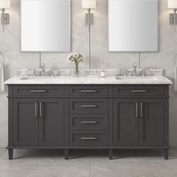 Home Decorators Collection Sonoma 72 in. Double Sink Dark Charcoal Bath Vanity with Carrara Marble Top