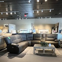 Grey power reclining sectional couch