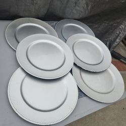 6 Silver Plastic Charger Plates