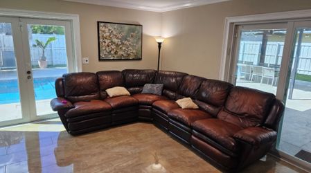 Brown Leather Sectional Couch with Recliners