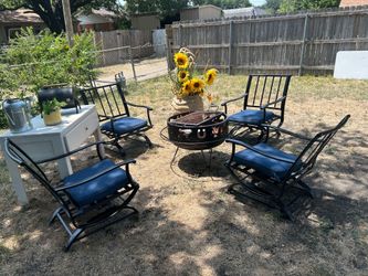 4 XL Metal Chairs And Huge Firepit