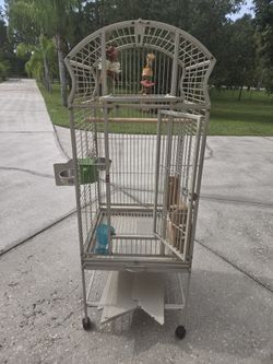 Large Rolling Parrot / Bird Cage w/ Stand, Bowls & Accessories – $75 OBO