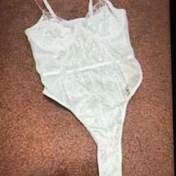 New Small White Lace Stretchy Bodysuit Lingerie 