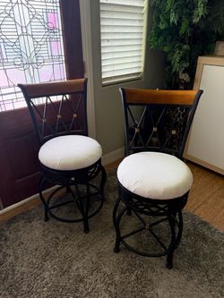 Pair of Metal and Wood Swivel counter height Stools 24” tall