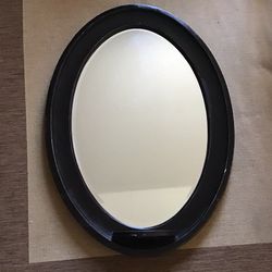 Large Oval Black Wood Mirror with Shelf